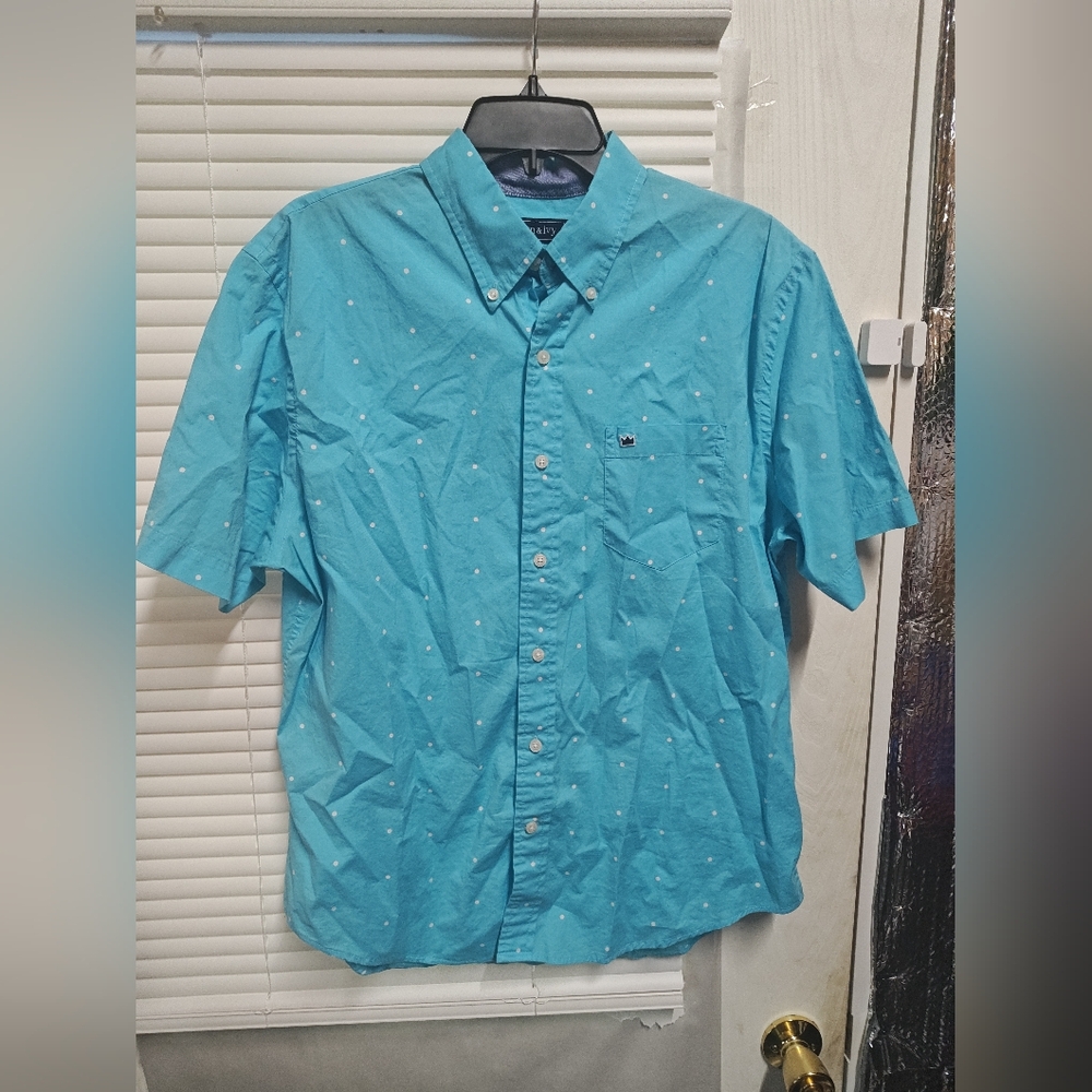 Crown & Ivy Blue Polka Dot Men's Printed Poplin Shirt